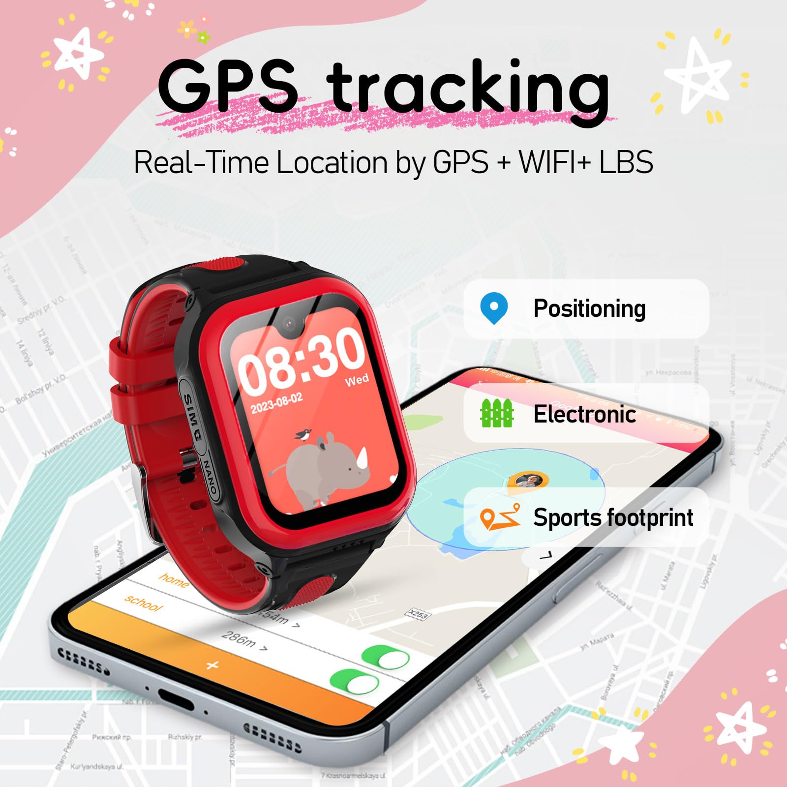 Wonlex 4G Smartwatch for Kids with SIM Card, 1.78 Inch Touch Screen Phone Watch with Video Calling, Voice Chat, SOS, Camera, Music, Pedometer, Birthday Gift for Girls and Boys 8-12 Years Old