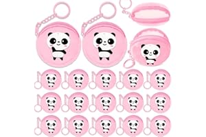Elecrainbow 15 Pack Panda Mini Coin Purses with Keyring for Panda Safari Jungle Party,Goodie Bag Stuffer, Panda Lovers, Birthday Party, Pink