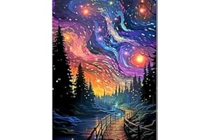 MjhRcll Starry Sky Stamped Cross Stitch Kits, DIY Starry Night Cross Stitch Ornament Kits for Adults Beginners,Colorful Counted Embroidery Needlepoint Kits Home Decor 12x16inch