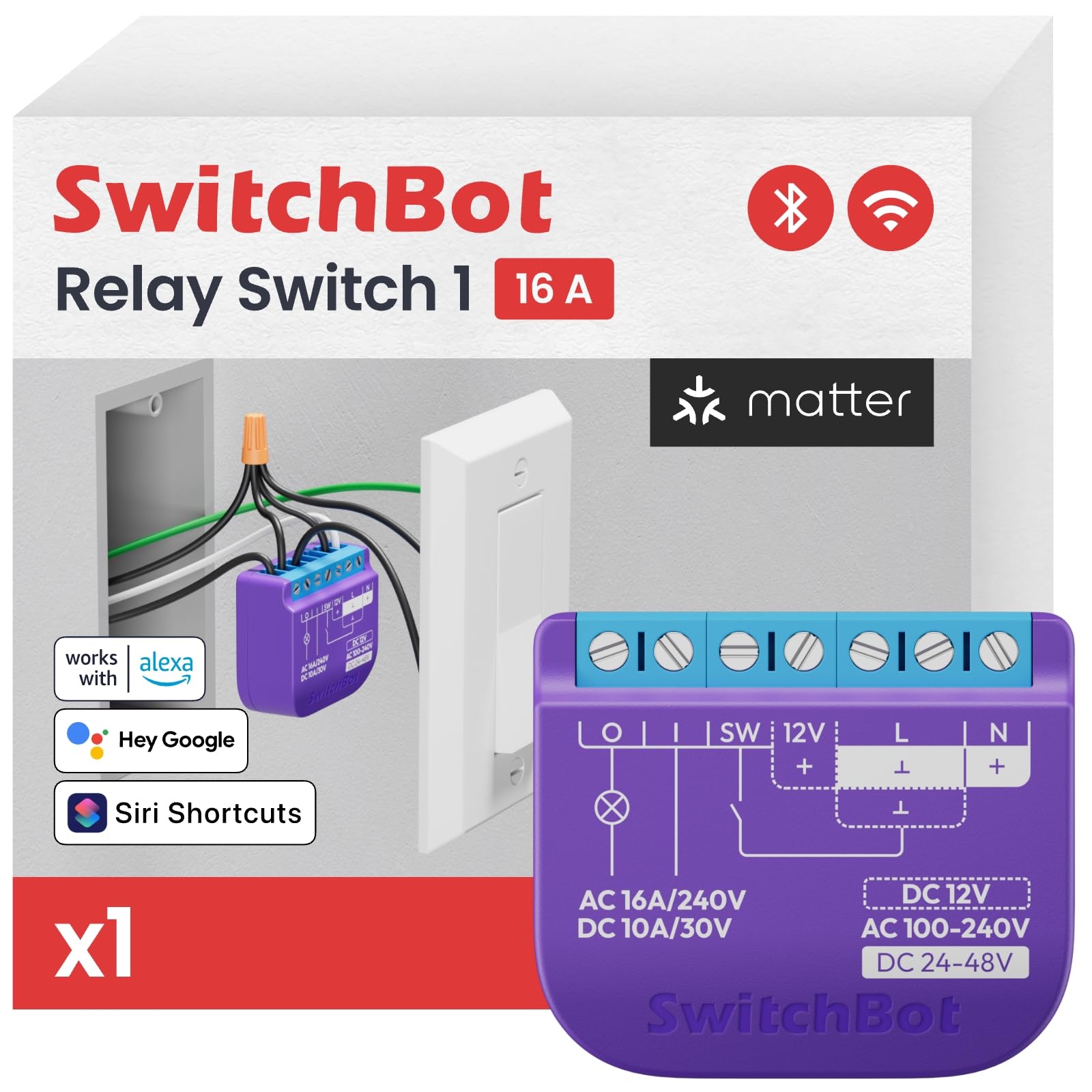 Photo 1 of SwitchBot Smart Relay Switch 1,Smart Relay Module with Built-in Hub, Wi-Fi&Bluetooth Switch Compatible with Alexa/Apple Homekit/Google Home/Matter Hub Required, 2.4GHz, Home Automation