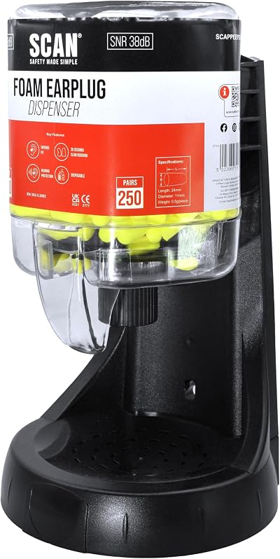 Scan SNR 38dB Ear Plug Dispenser | Wall Mount | 250 Pairs Hearing Protection