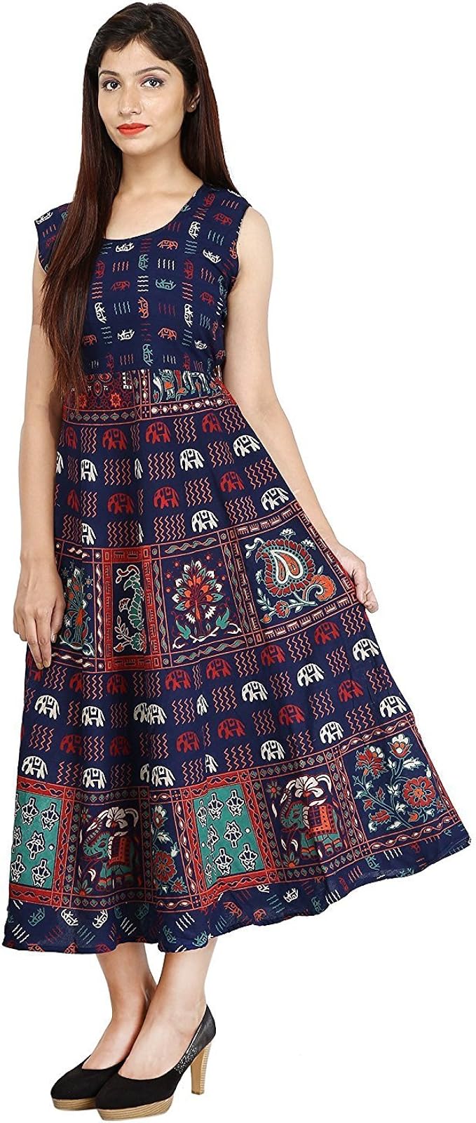 100 Cotton Traditional Rajasthani Jaipuri Print One Piece Dress Multicolor Jc 0672 Blue At Amazon Women S Clothing Store