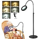5X Magnifying Glass with Light and Stand, Krstlv 24" Flexible Gooseneck Magnifying Floor Lamp, 3-in-1 LED 5 Color Modes Stepl