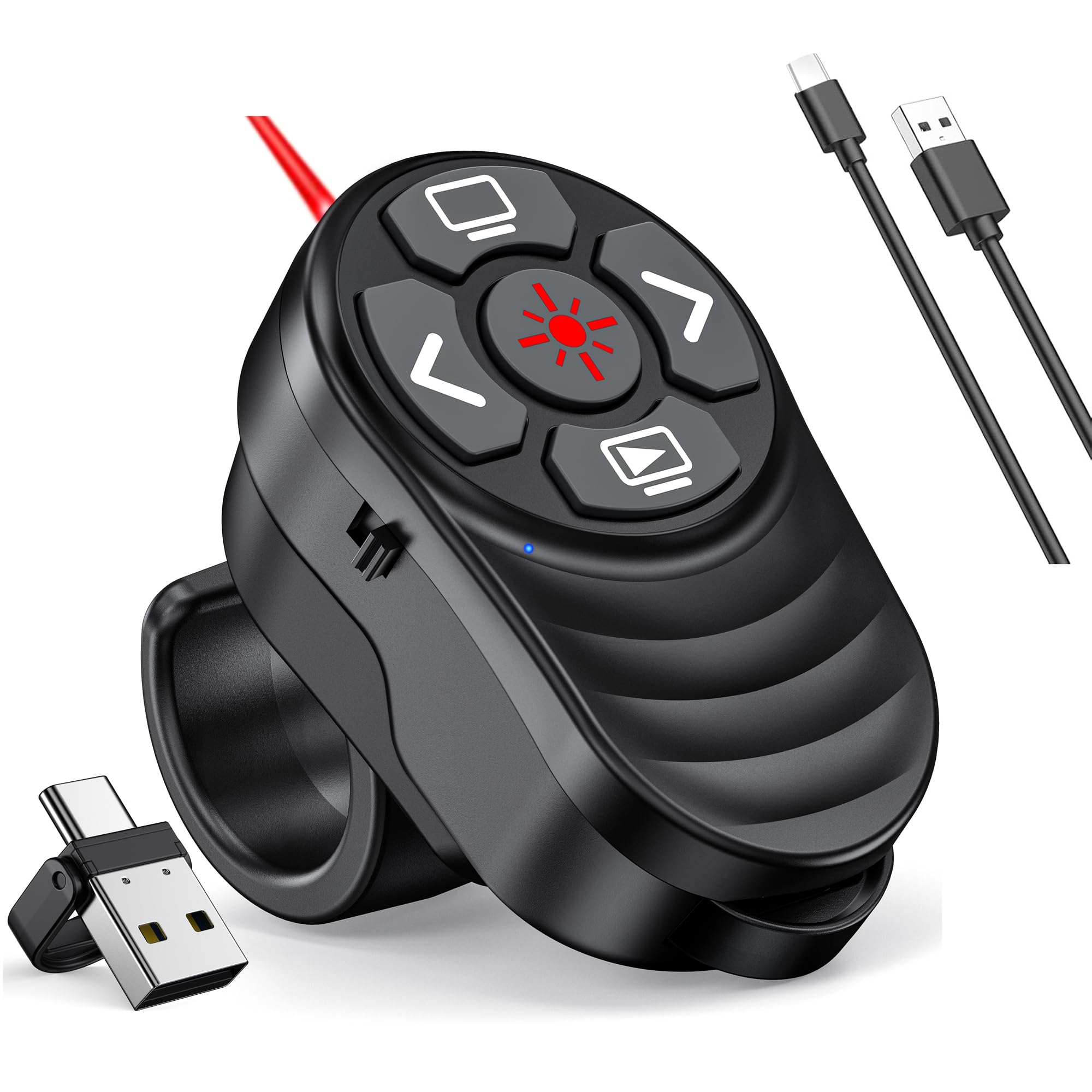 Photo 1 of 2 in 1 Presentation Clicker with Laser Pointer Finger Ring Clicker Rechargeable Presentation Clicker Long Distance PPT Clicker Remote Wireless Clicker Laser Pointer for Classroom Teacher Projector