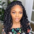 Goddess Box Braids Crochet Hair for Woman 12 Inch 7 Packs Short Pre-looped Crochet Box Braids Curly Ends Bohemian Hippie Braids Synthetic Braiding Hair Extension (1B)