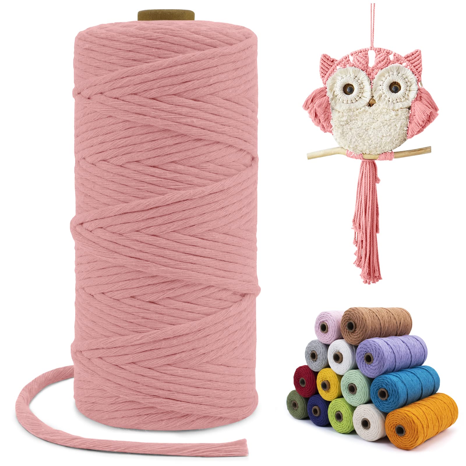 LEREATI Macrame Cord 3mm x 100m, Thick Cotton Macrame Rope Yarn, Natural Craft Rope for Plant Hanger, Wall Hanging, DIY Crafts, Decorations (Flesh Pink) — image 1