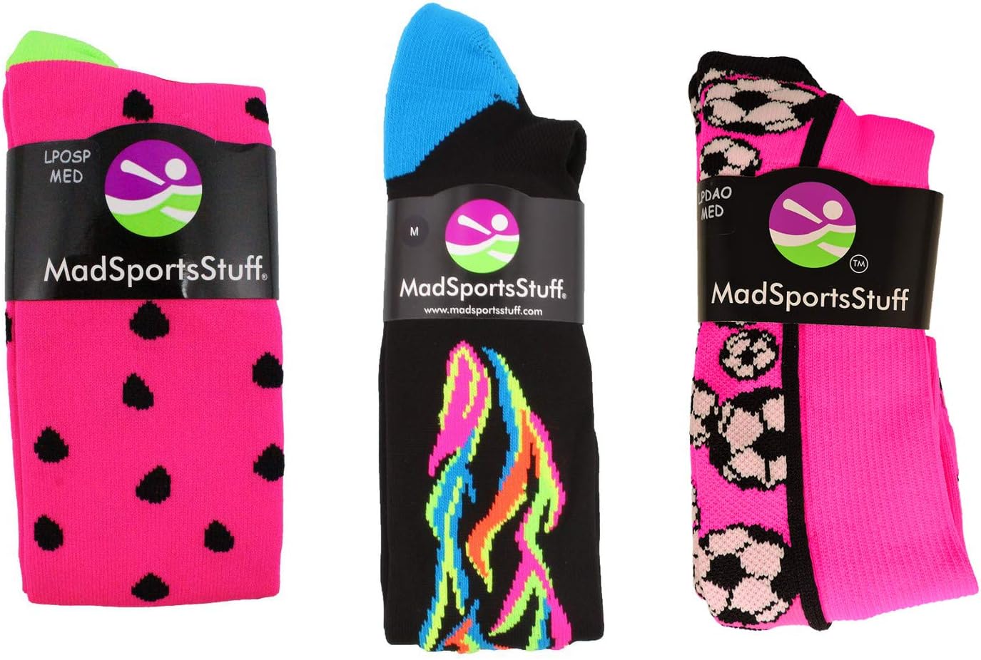 MadSportsStuff Crazy Soccer Socks with Soccer Balls Over The Calf (Multiple Colors) : Clothing