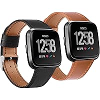 2 Pack Leather Bands Compatible with Fitbit Versa 2 Bands & Versa Bands & Versa Lite Wristbands, Classic Fitbit Versa SE…