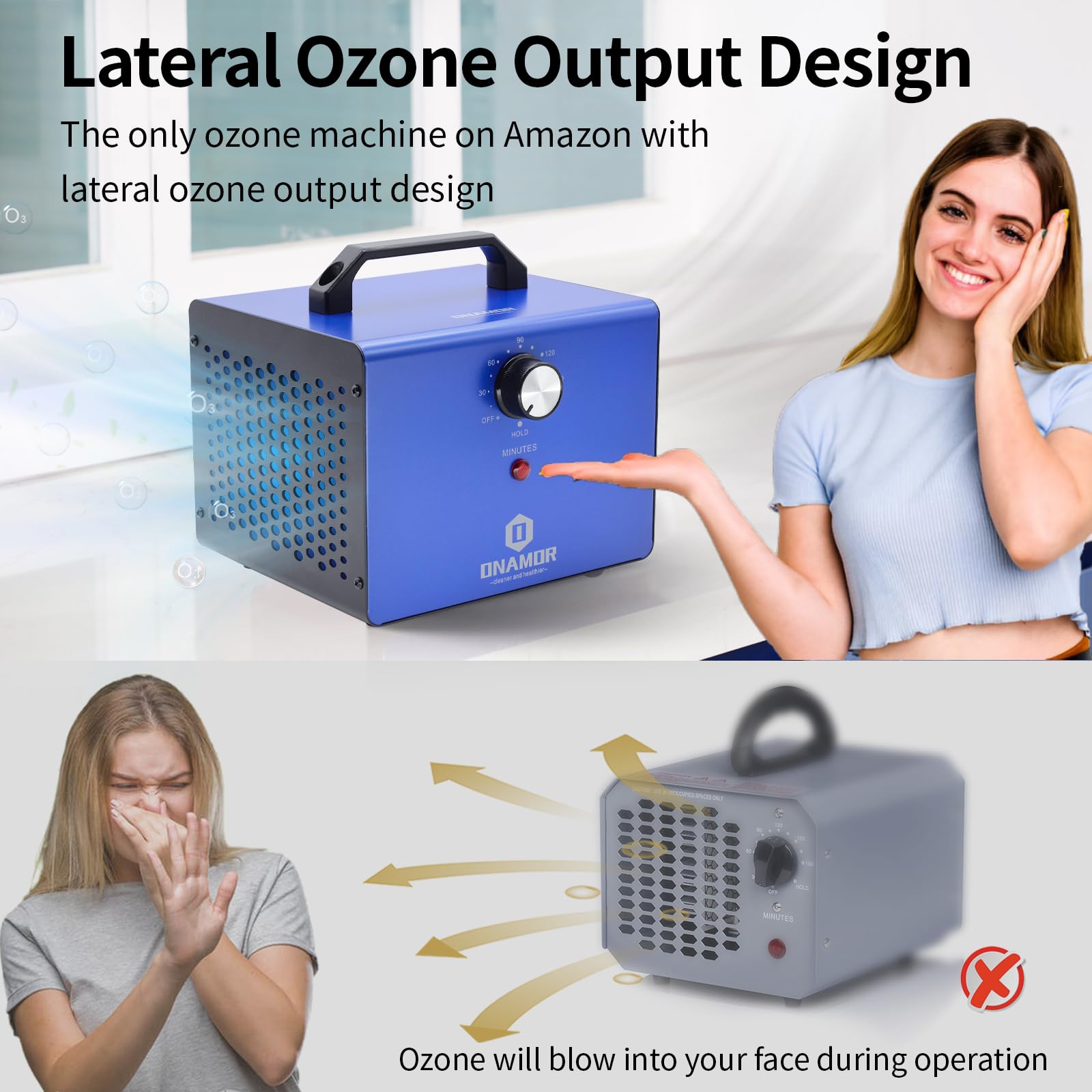 ONAMOR Ozone Generator 80000mg, Ozone Machine Odor Removal, Ozone Ionizer Deodorizer, High Efficiency Ozone Odor Eliminator for Home, Car, Smoke, Basement and Pet Room, Blue