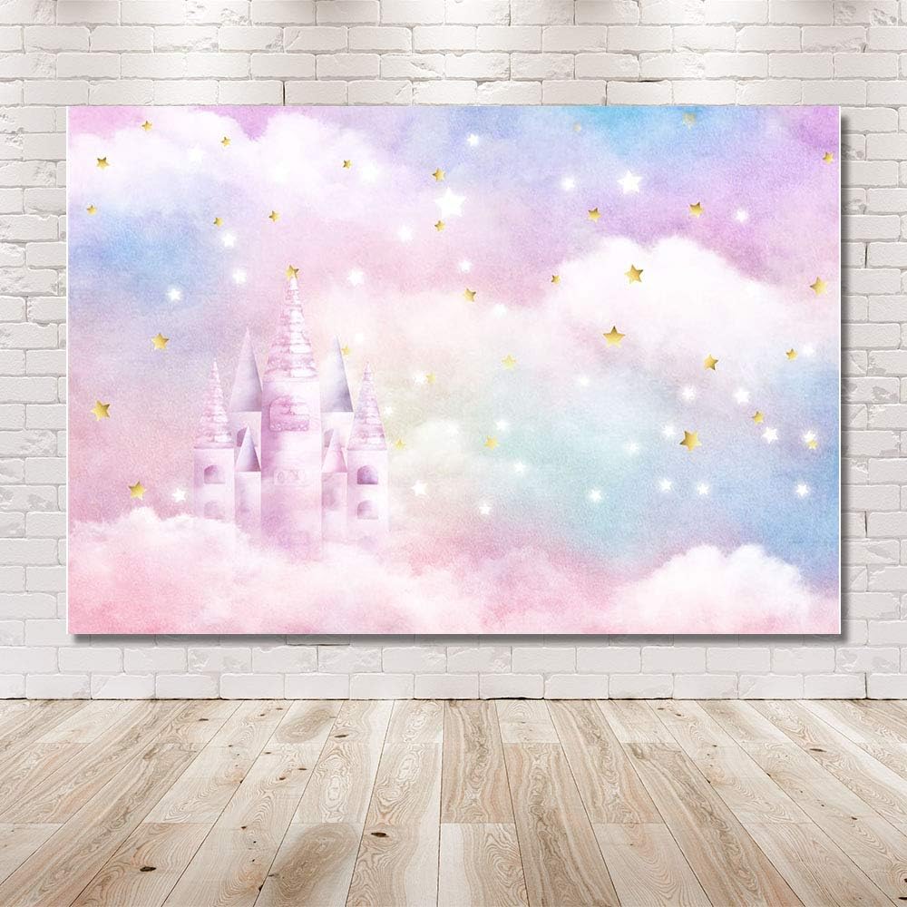 MEHOFOND 7x5ft Dreamy Rainbow Castle Party Background Girl Colorful Clouds Gold Star Princess Photography Backdrop Photo Shoot Decor Banner Portrait Photo Booth Props Supplies - Image 4