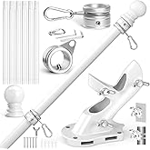 Anovo Flag Pole Kit- Upgraded Holder, Stainless Steel 7 FT Flag Poles with1 Inch Metal 360° Rotating Flag Pole Rings Two-Position Flag Pole Bracket Mounting for Outside House Porch (7 FT - White)