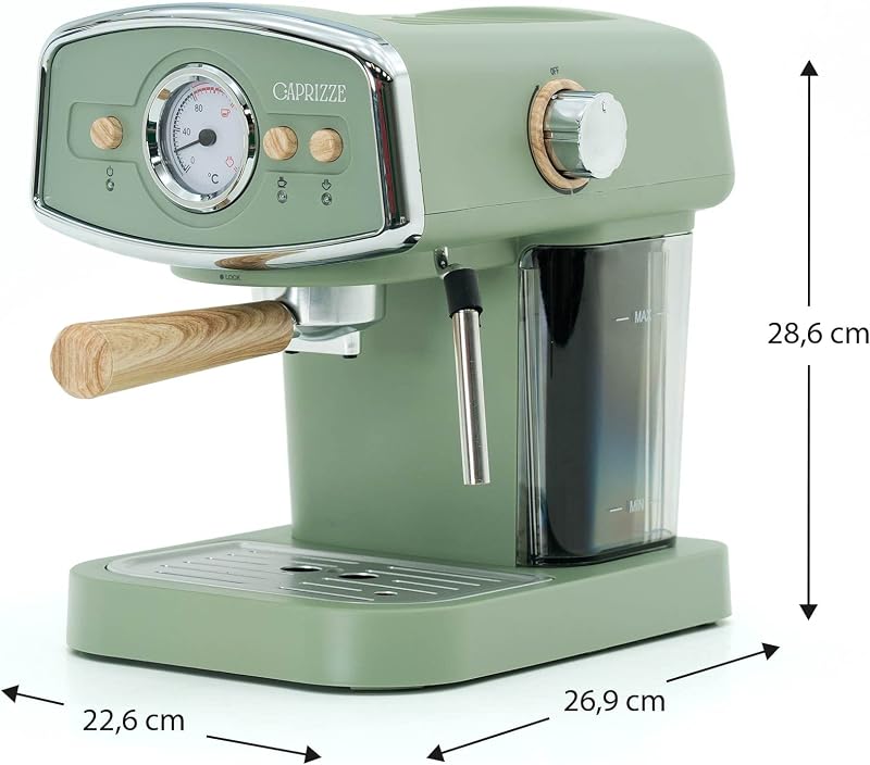 Cafetera Express Semiautomática Caprizze Kai 1050 W 15 Bares Capacidad para 5 Tazas de Café con Vaporizador Color Verde Mate