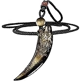 SUNYIK Natural Obsidian Stone Pendant Wolf Teeth Necklace for Men Women, Energy Amulet Balancing Stone Necklace for Unisex with Nylon Rope
