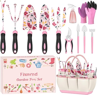 Fixmend 12 Pcs Garden Tools Set with Floral Print in Gift Box