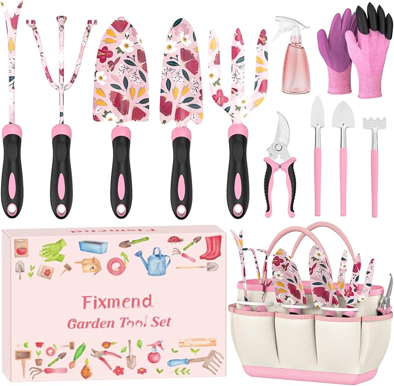 Fixmend 12 Pcs Garden Tools Set with Floral Print in Gift Box