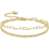 Gold Bracelets for Women 14K Gold Bracelets for Women Love Heart Bracelet for Womens Dainty Romantic and Eye-Catching Fishhook Clasp Adjustable Double Layered Bracelets for Womens