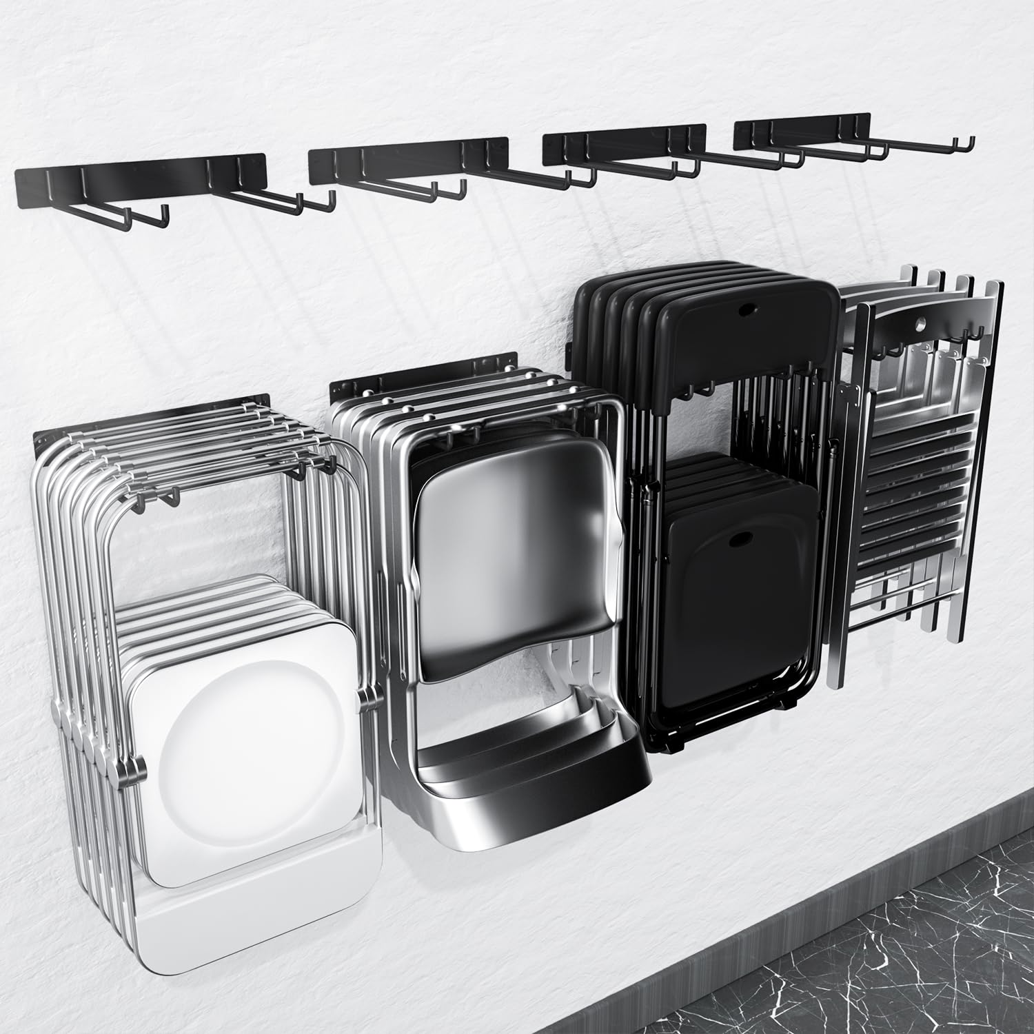 Photo 1 of 1 pc  Folding Chair Storage Rack Wall Mount, Garden Tool Hanger for Garage Organization, Patio, Beach & Camping Chairs Organizer Hooks, Holds 480 lbs - 1 pc