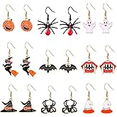 YAHPERN Halloween Drop Dangle Earrings Set Pumpkin Ghost Spider Boo Bat Cat Hook Earrings Halloween Earrings For Women