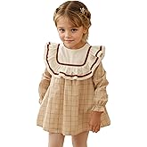 Twoflower Toddler Girls Vintage Plaid Dress | Soft Cotton Princess Ruffle Dress with Bow | Long Sleeve Fall Heirloom Outfit