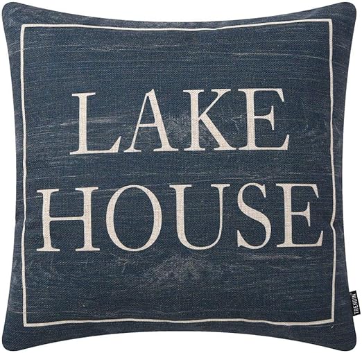 Amazon Com Trendin Blue Lake House Throw Pillow Cover Home Decor