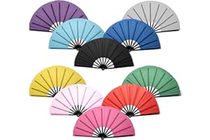QIRMIZI 10PCS Large Folding Hand Rave Fan - Popping Fan Clacking Fans for Chinese Kung Fu, Tai Chi, Dance, Music Festivals,Carnivals, Weddings, EDM Events, Parties & Decorations,Mixed
