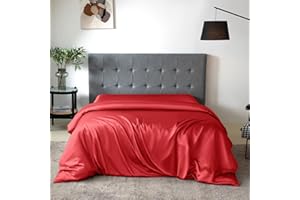 THXSILK Silk Duvet Cover, 100% 7A+ Mulberry Silk Comforter Cover, Seamless, Breathable, Easy Care Zipper Closure, 1 Duvet Cover Only - King, Red