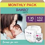 Bambo Nature Premium Eco Nappies Size 1 132PK Newborn Nappy 4-9 lb