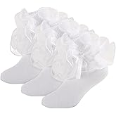 MKYSZLT Ruffle Socks for Girls Toddler Girl Turn Cuff Double Lace Frilly Socks with Bow Ruffles Fancy Sock Little Kids
