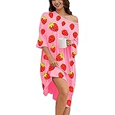 Chunoy Women Oversized Nightgown Short Sleeve Sleepwear Dress with Pockets