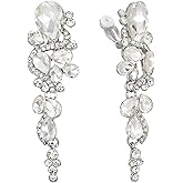 BriLove Wedding Bridal Clip-On Earrings for Women Bohemian Boho Crystal Multiple Teardrop Chandelier Dangle Jewelry Clear Silver-Tone