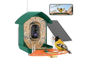 GYOZOL Bird Feeder with Camera,WiFi Smart Bird House with Cam Solar Powered for Outdoor,AI Identify,App Notification,Night Vision,2K Live View,Auto Record Video,Birdwatching Gifts for Family,Birds Lover