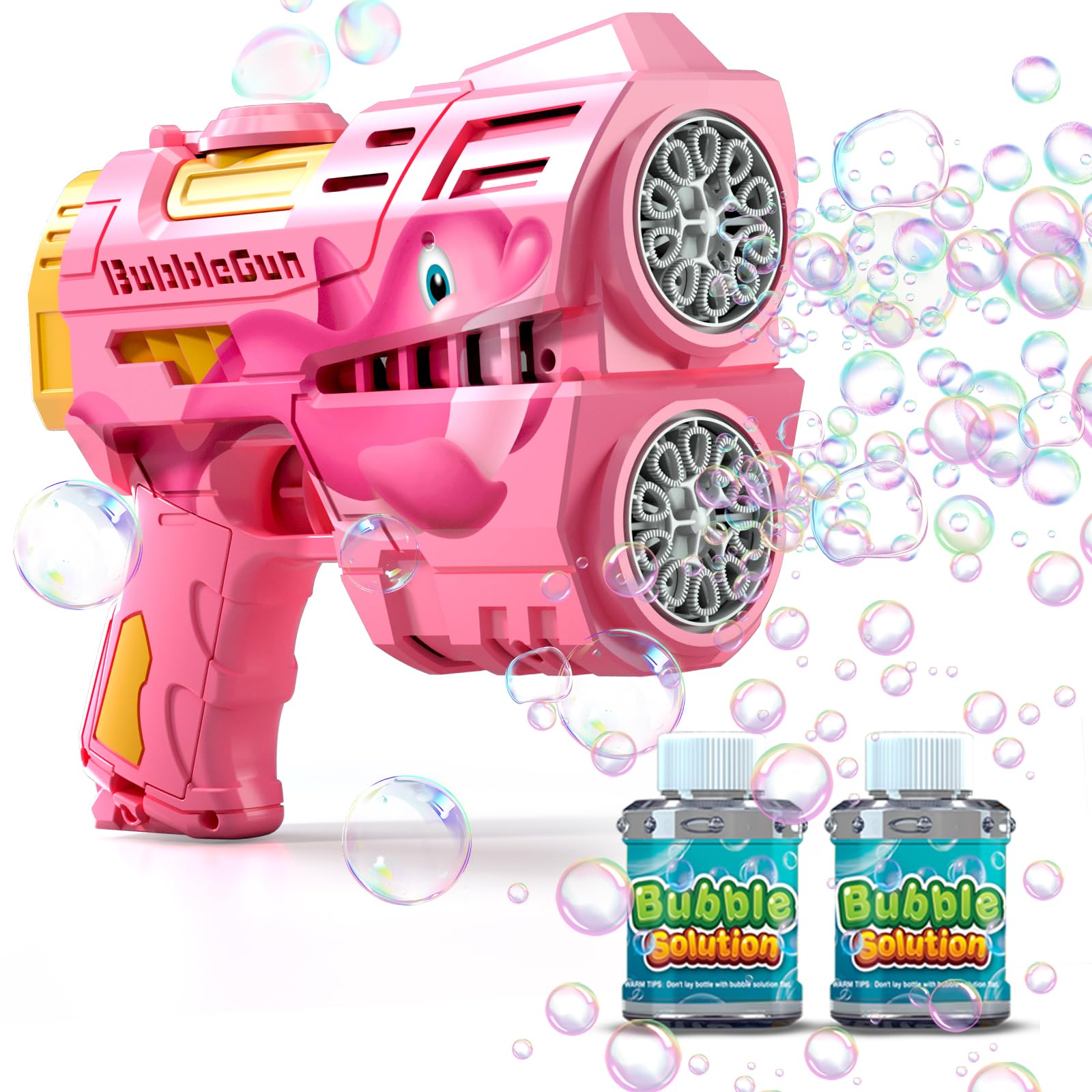 Rechargeable Pink Dolphin Bubble Guns for Kids, LED Light Up Bubble Machine Blower with 2 Bottles Bubble Refill Solution for Kids, Bubble Makers Blaster for Toddlers, Summer Wedding Toys Gift