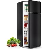 Tehanld 4.5 Cu.Ft Mini Fridge Freezer for Dorm/Office, 2-Door, Quiet | 4.5 cu ft mini fridge with separate freezer, quiet 38dB for sleep, 7-level thermostat, adj shelves, for dorm/office/kitchen.