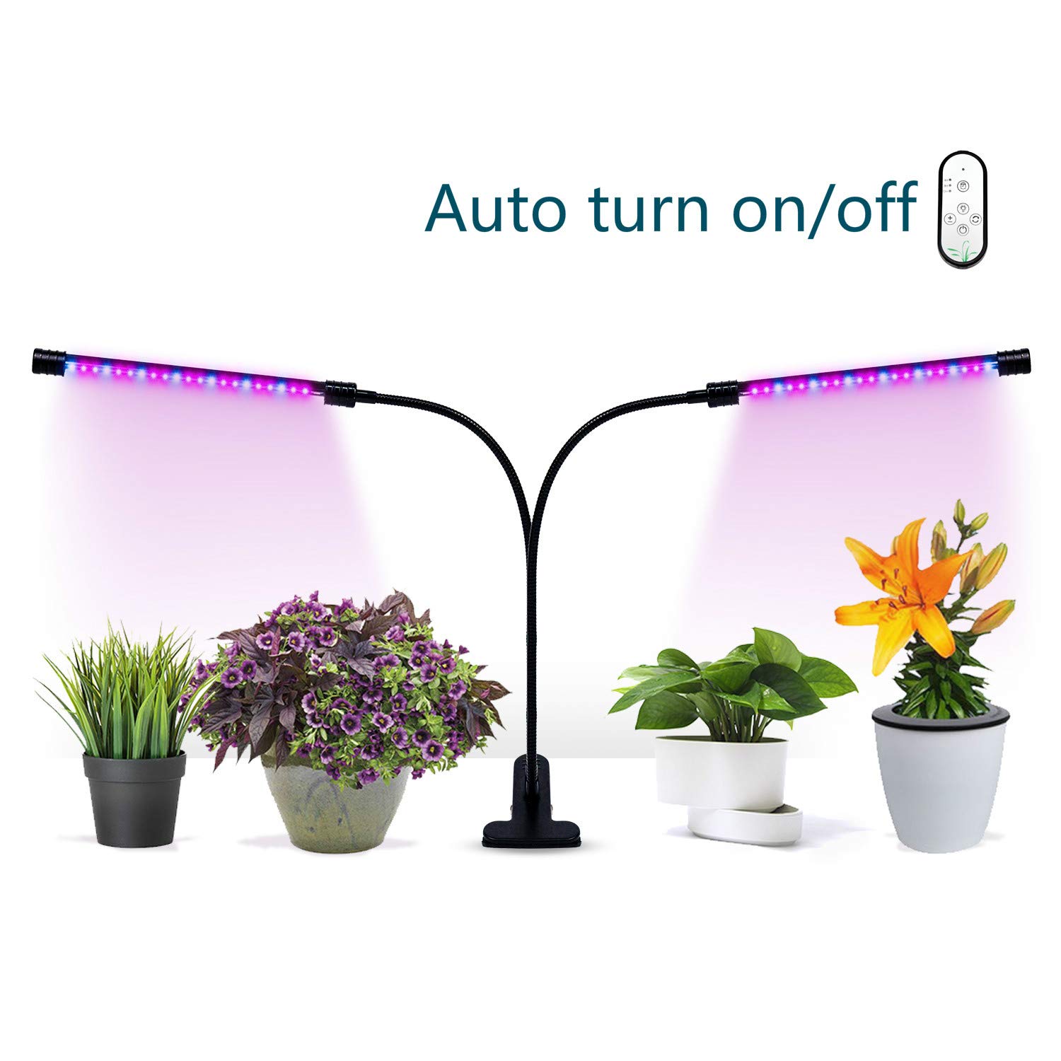Indoor Plant Grow Light, GIGRIN 27W Plant Light 4/8/12H Timer Grow Lamp for Indoor Plants Hydroponics, Adjustable Gooseneck, Dual Head and Red/Blue LED Beads Divide Control (5 Dimmable Levels)