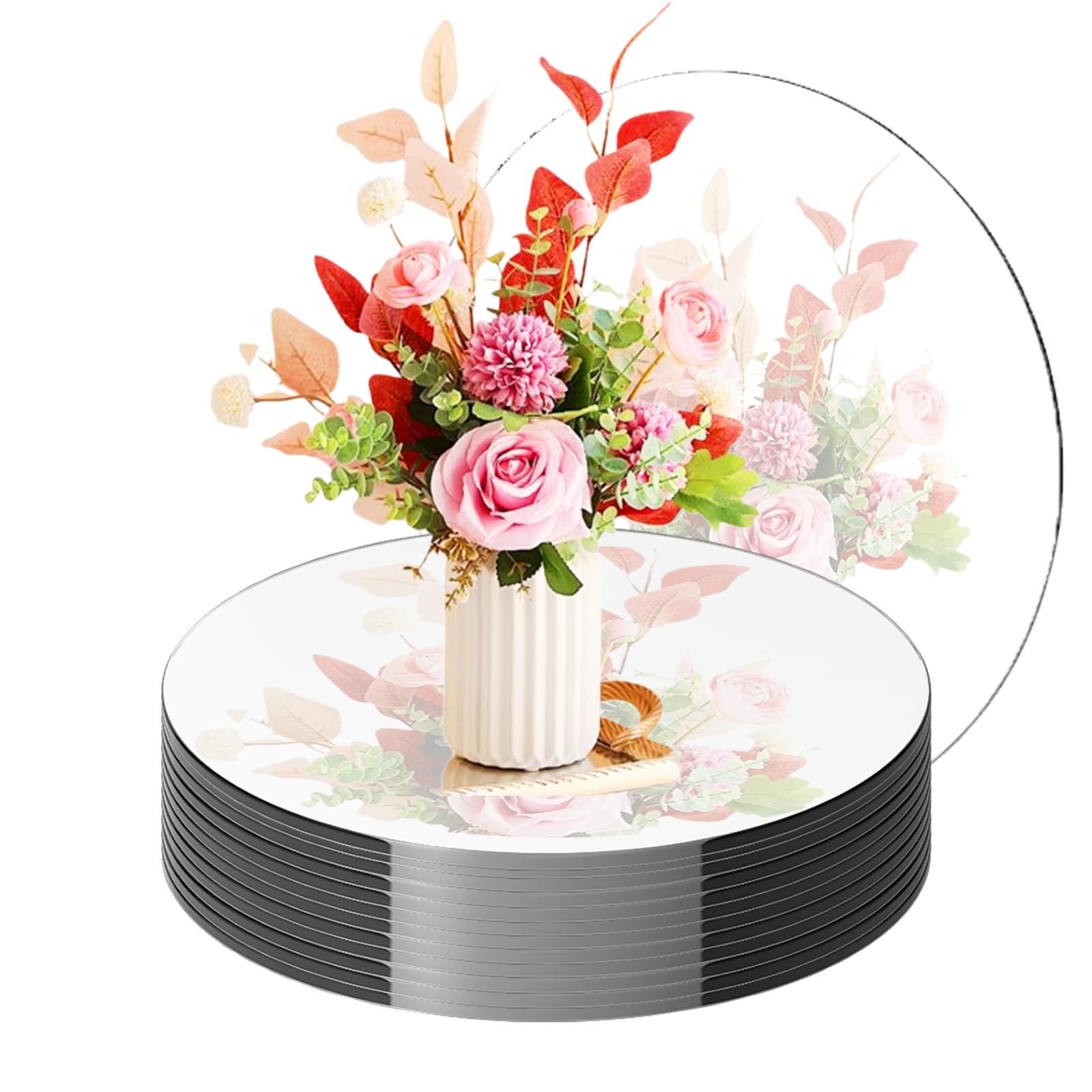 Photo 1 of 18 Pack Round Mirror Trays, Non Glass Acrylic Round Mirror Centerpieces for Wedding Tables Candle Plate Circle Mirrors Wall Mirror Tiles for Centerpieces Crafts Christmas Decorations (8inch,10inch)