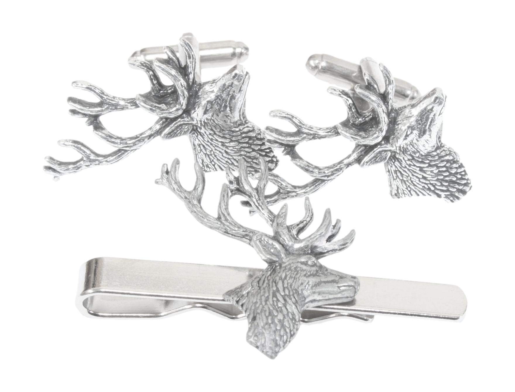 Stag Head Cufflinks and Tie Bar Slide Gift Boxed Set 346