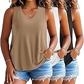 Evervibe 3 Pack Women's Plus Size V Neck Tank Tops Sleeveless Loose Fit Tops Casual Basic Plain Summer T-Shirts
