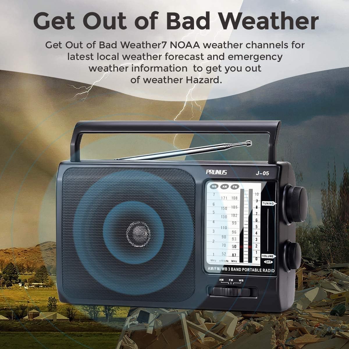 PRUNUS J-05 Portable AM FM Radio with Best Reception, Transistor Weather Radio 3D Cell Battery Operated & AC Powered: Home Audio & Theater