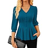 GRACE KARIN Women Business Casual Tops, 2026 Spring Trendy Dressy Blouses, 3/4 Sleeve Peplum Work Shirts V Neck Office Outfit