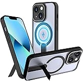 CEDO Magnetic Kickstand for iPhone 14 Plus Case [Compatible with MagSafe] [3-Way Adjustable with Metal Stand] [Military-Grade Shockproof] Slim Translucent Wireless Charging Backcover, Black