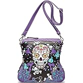 Sugar Skull Day of the Dead Cross Bone Rock Metallic Purse Skeleton Leather Purse Women Crossbody Handbag Shoulder Bag
