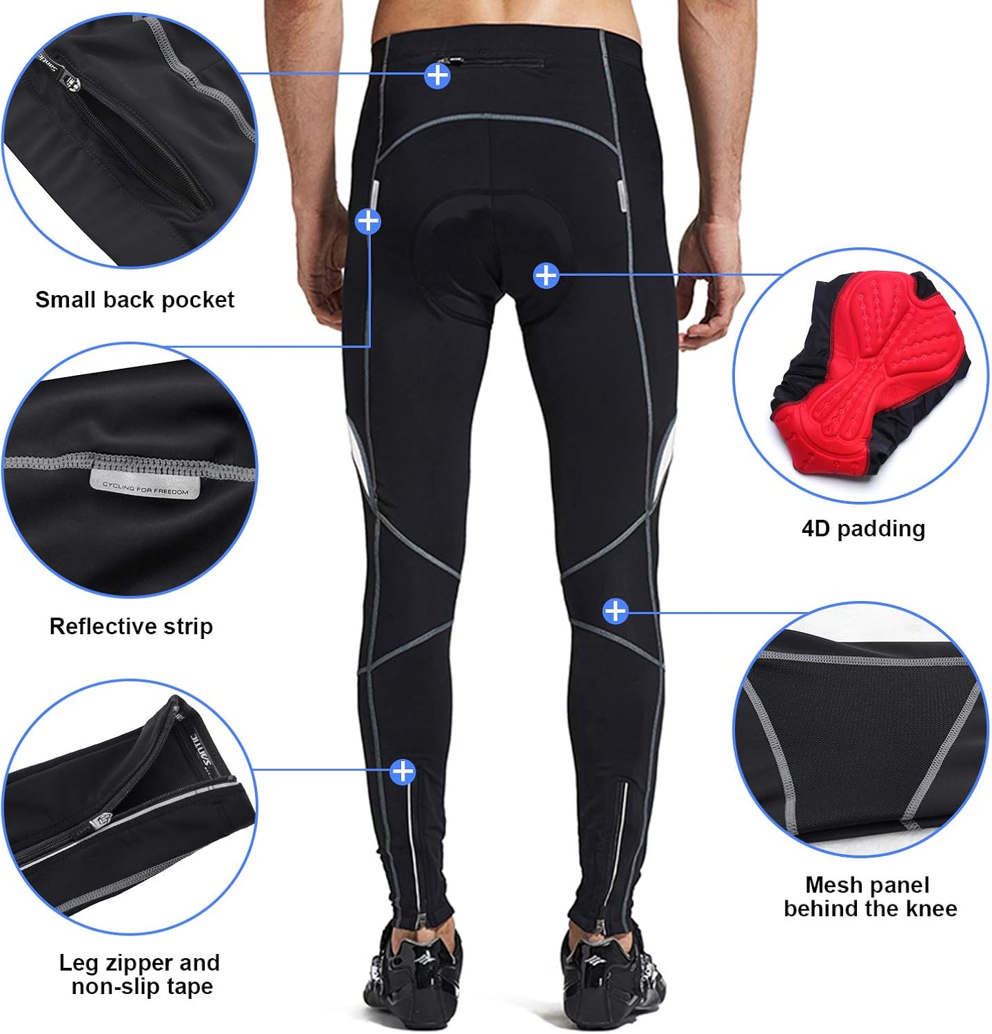 Santic Men's Cycling Bike Pants 4D Padded Long Bicycle Compression Tights Breathable Trousers: Clothing