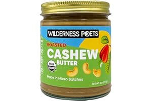 Wilderness Poets, Organic Roasted Cashew Butter - (8 Ounce Glass Jar) - Ultra Creamy, One Ingredient - No Added Sugar or Salt