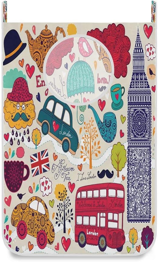 Amazon.de: Wäschekorb mit London-Symbolen und Handschriften, zum