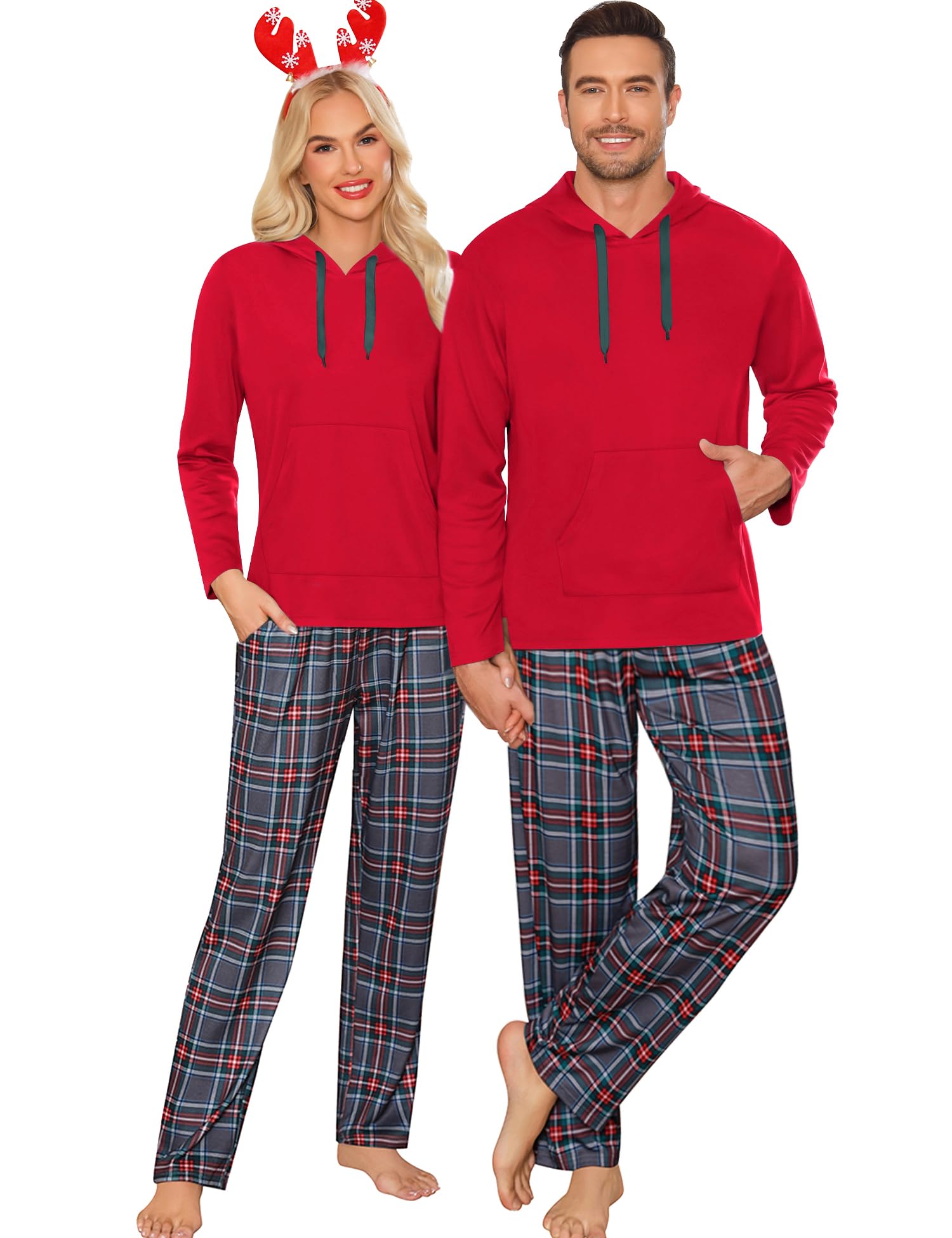 Photo 1 of * only comes with the top *
SWOMOG Couples Christmas Matching Pajamas Set Women & Men Long Sleeve Sleepwear Hooded Top Plaid Pants Pjs with Pockets Men Red Large