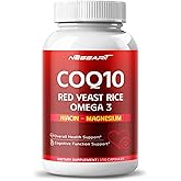 COQ10 + Red Yeast Rice Supplement - 10-in-1 Natural Blend with Omega 3 Vitamin B3, K2, D3, Zinc Milk Thistle Black Pepper - 150 Count