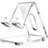 CreaDream Acrylic Cell Phone Stand, 5mm Thicker Clear Cell Phone Holder, Transparent Phone Stand for Desk, Desktop, Desk Accessories, Suitable for iPhone 14 13 Pro Max, All Smartphone 4-8inch