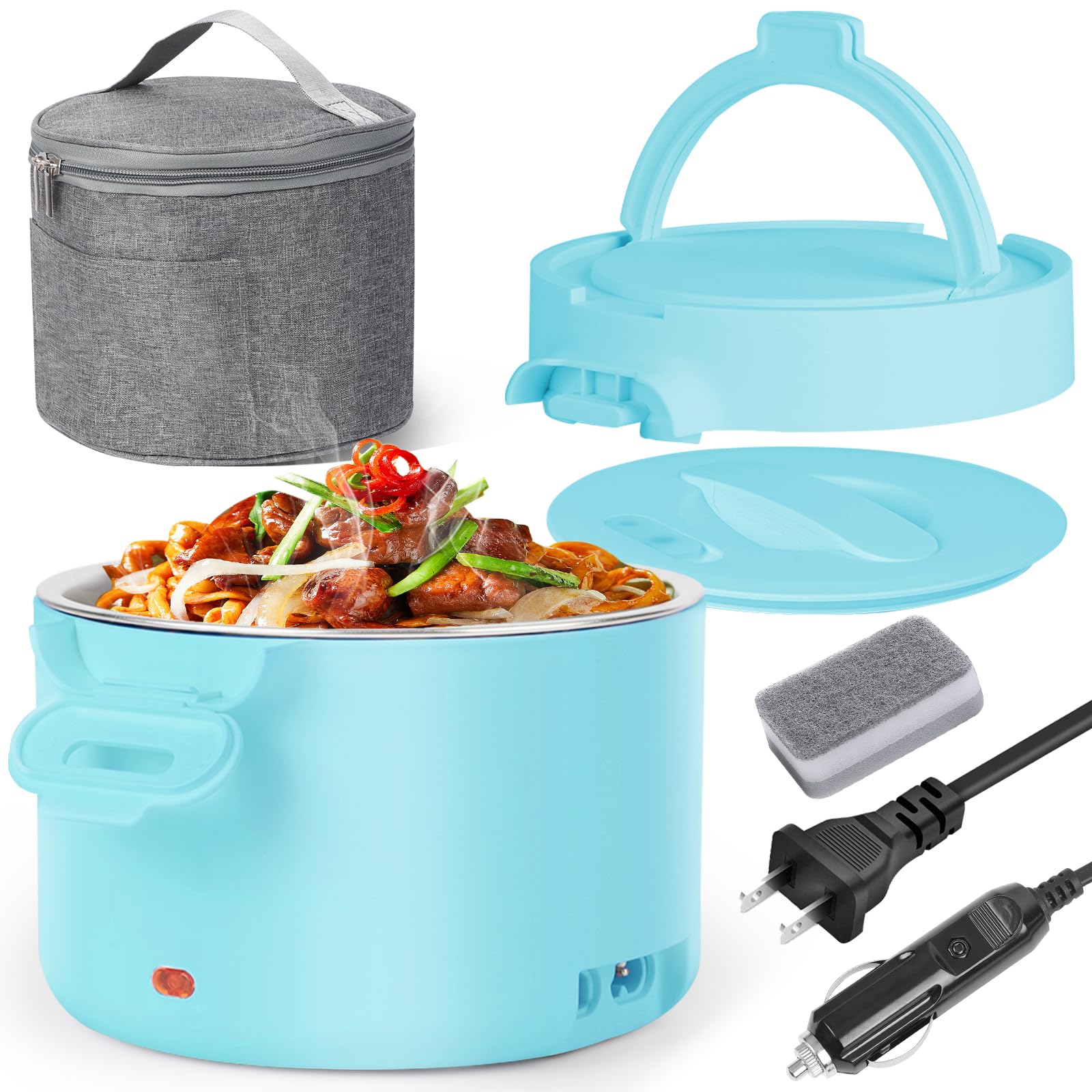 Photo 1 of ***MISSING ASSEMBLY PIECES*** Electric Lunch Box for Adults, 33.8oz Portable Food Heater with Carry Bag, 12V/24V/110V Leakproof Lunch Warmer, Dishwasher-Safe for Work/Office/Travel/Car/Truck/Home, Gifts for Women - Blue