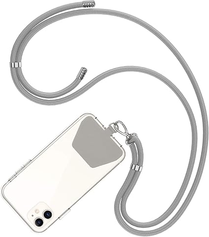 Cordino Per Telefono Regolabile Con 2 Patch - Tracolla Universale, Bianco E Nero