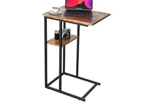 Yusong C Shaped End Table, Small Side Tables Slide Under Sofa Couch Bed, Small TV Tray Bedside Table for Small Spaces, Living Room, Bedroom, Brown